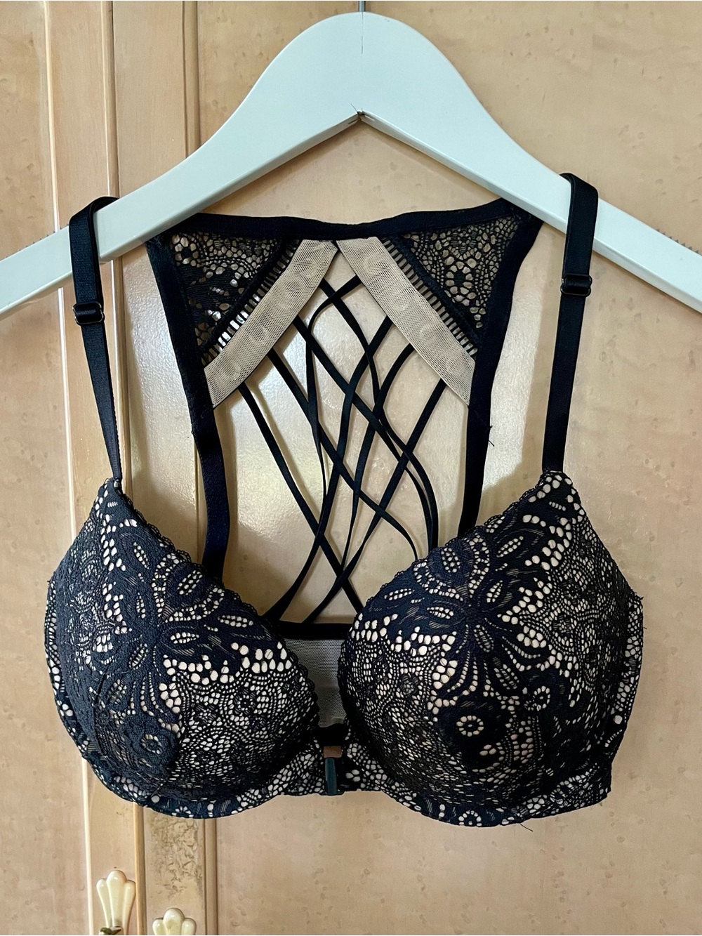 Victoria's Secret Black Lace Push-Up Bra with Strappy Back